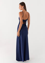 Vestido maxi de satén Flora - Azul marino