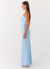 Vestido maxi Flora Satin - Azul hielo