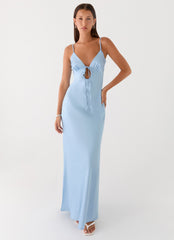 Vestido maxi Flora Satin - Azul hielo