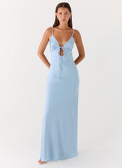 Vestido maxi Flora Satin - Azul hielo