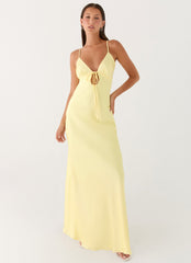 Vestido maxi de satén Flora - Limón