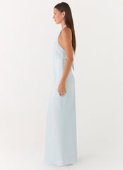 Vestido Maxi de Cetim Heavy Hearted - Azul Gelo