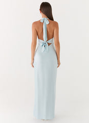 Vestido Maxi de Cetim Heavy Hearted - Azul Gelo