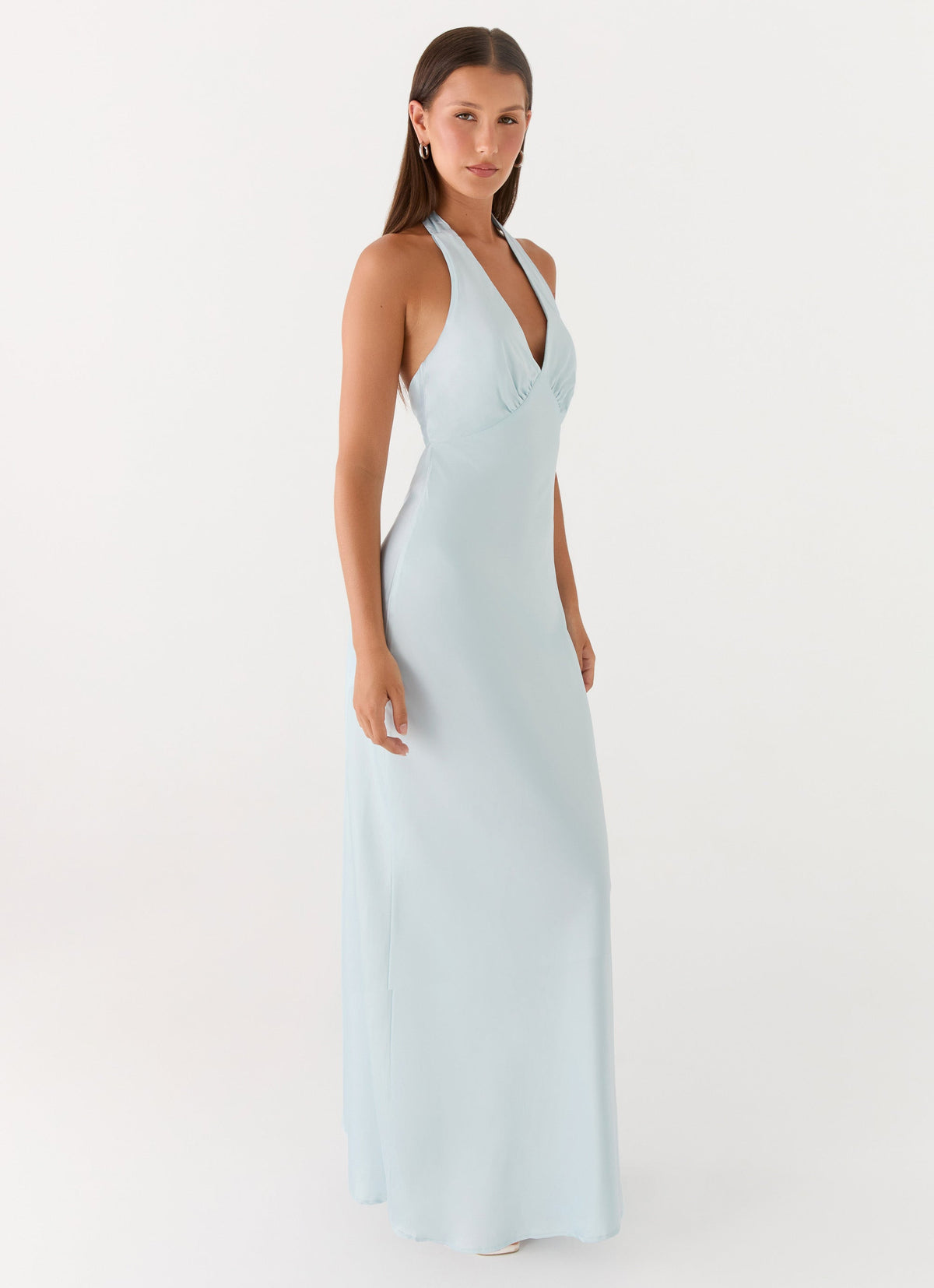 Vestido Maxi de Cetim Heavy Hearted - Azul Gelo