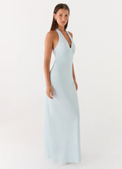 Vestido Maxi de Cetim Heavy Hearted - Azul Gelo