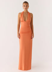 Vestido longo Ilaria Halter - Damasco