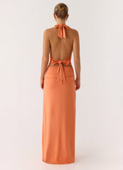 Vestido longo Ilaria Halter - Damasco