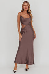 Vestido Emmerson Cut-Out de Gola Drapeada Cinza Quente