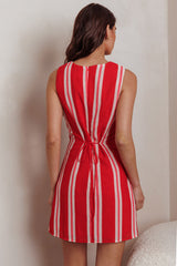 Vestido Curto Kalena com Falsa Carcela Listrado Vermelho