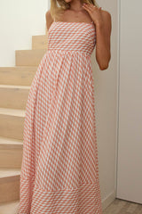 Vestido largo Shirley con escote cuadrado estampado naranja