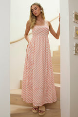 Vestido largo Shirley con escote cuadrado estampado naranja