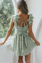 Vestido Lola com babados nos ombros e franzido texturizado Avocado
