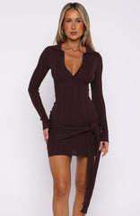 Vestido corto de punto con manga larga Sunbeams Chocolate