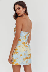 Minivestido tomara que caia jacquard Marlina azul
