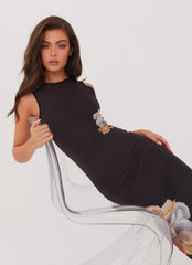 Vestido maxi de malla Side Effects - Black Orchid