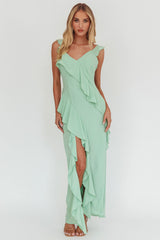 Vestido Maxi Johannson com Babados Pistache