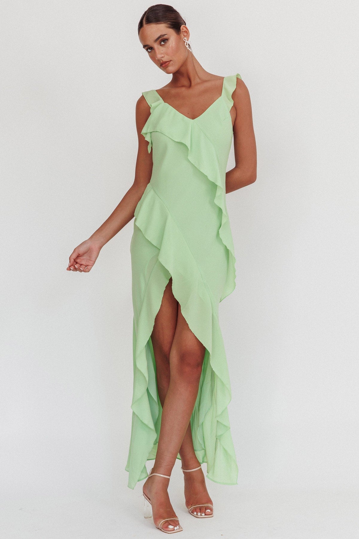 Vestido Maxi Johannson com Babados Pistache