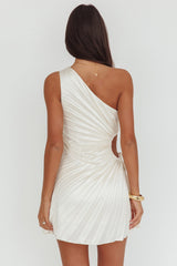 Vestido Plissado de Um Ombro Só Glow Ray Champagne