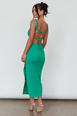 Vestido midi Cosmic Love con tiras en la espalda verde