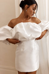 Minivestido Dream Time com Decote Bufante Off White