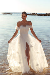 Vestido Longo Good Things Tule Roseta Off-white