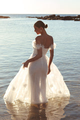 Vestido Longo Good Things Tule Roseta Off-white
