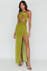 Vestido Midi Kiah Twist com Fenda na Perna na cor Musgo