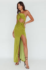 Vestido Midi Kiah Twist com Fenda na Perna na cor Musgo
