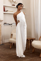 Vestido plisado con acordeón de un solo hombro Brooklynn Blanco