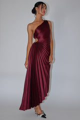 Vestido plisado acordeón de un solo hombro Brooklynn color vino