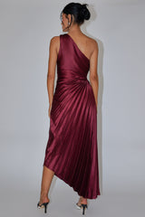 Vestido plisado acordeón de un solo hombro Brooklynn color vino