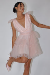 Minivestido de tul adornado con perlas Lyra rosa