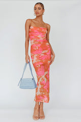 Vestido Midi Logan Floral Rosa com Alça Fina