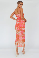 Vestido Midi Logan Floral Rosa com Alça Fina