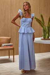 Vestido largo peplum Provence Bloom azul