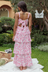 Vestido midi escalonado Provence Bloom Rosa floral
