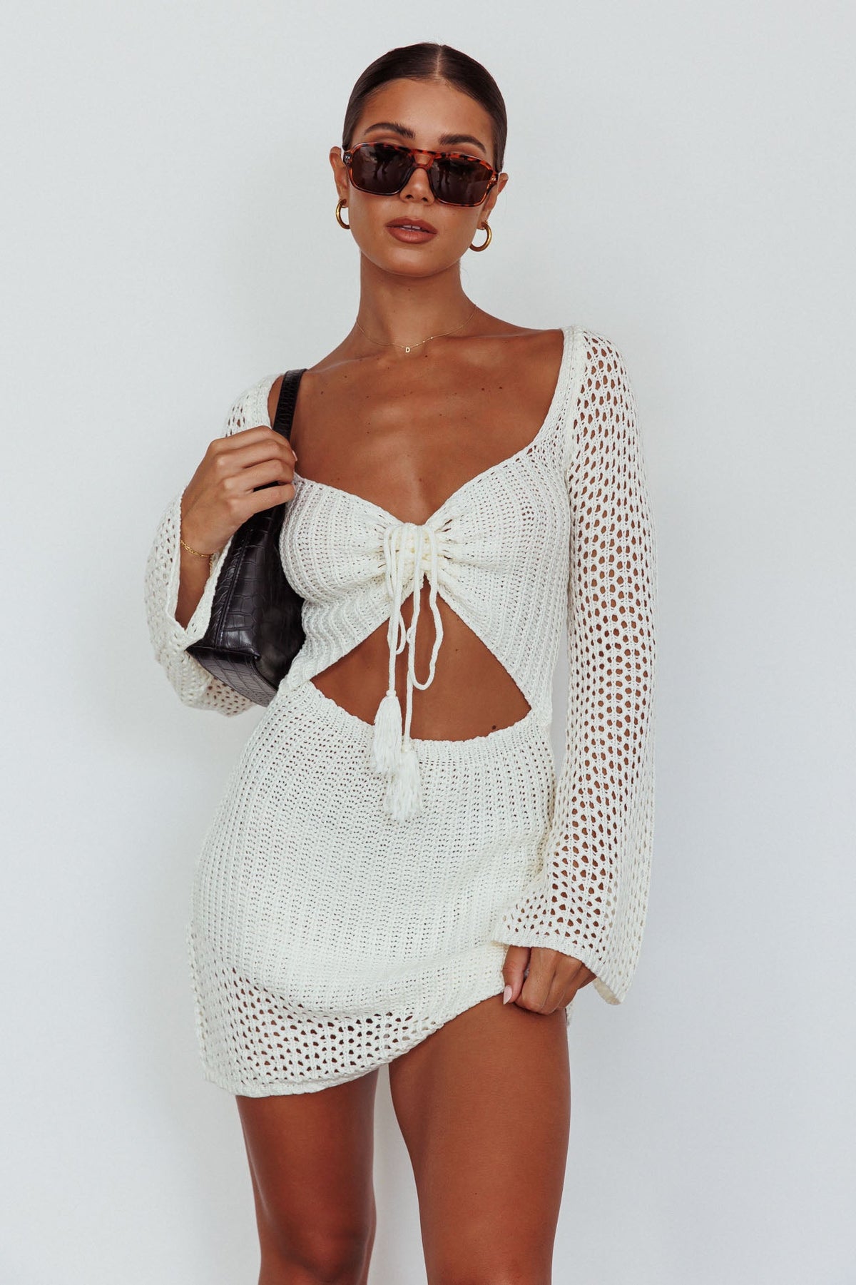 Minivestido Jamaica de crochet con manga campana blanco
