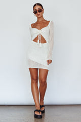 Minivestido Jamaica de crochet con manga campana blanco