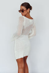 Minivestido Jamaica de crochet con manga campana blanco