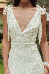 Vestido longo Manhattan com amarração nos ombros amarelo