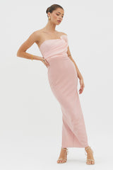 Vestido longo tomara que caia Karaline com busto acentuado blush