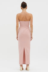 Vestido longo tomara que caia Karaline com busto acentuado blush