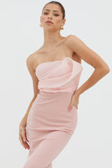Vestido longo tomara que caia Karaline com busto acentuado blush