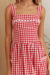 Vestido largo Elderflower con bolsillo delantero, a cuadros rojos