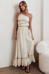 Vestido Maxi de Um Ombro Só Ballad Off-White