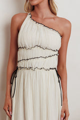 Vestido Maxi de Um Ombro Só Ballad Off-White