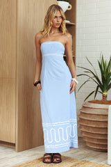 Vestido longo sem alças com detalhes ric rac Jocasta Azul