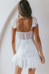Vestido Presley com Babados Bordados Cinza-azulado