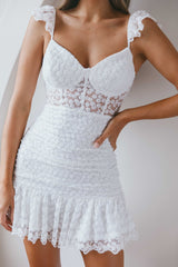 Vestido Presley com Babados Bordados Cinza-azulado
