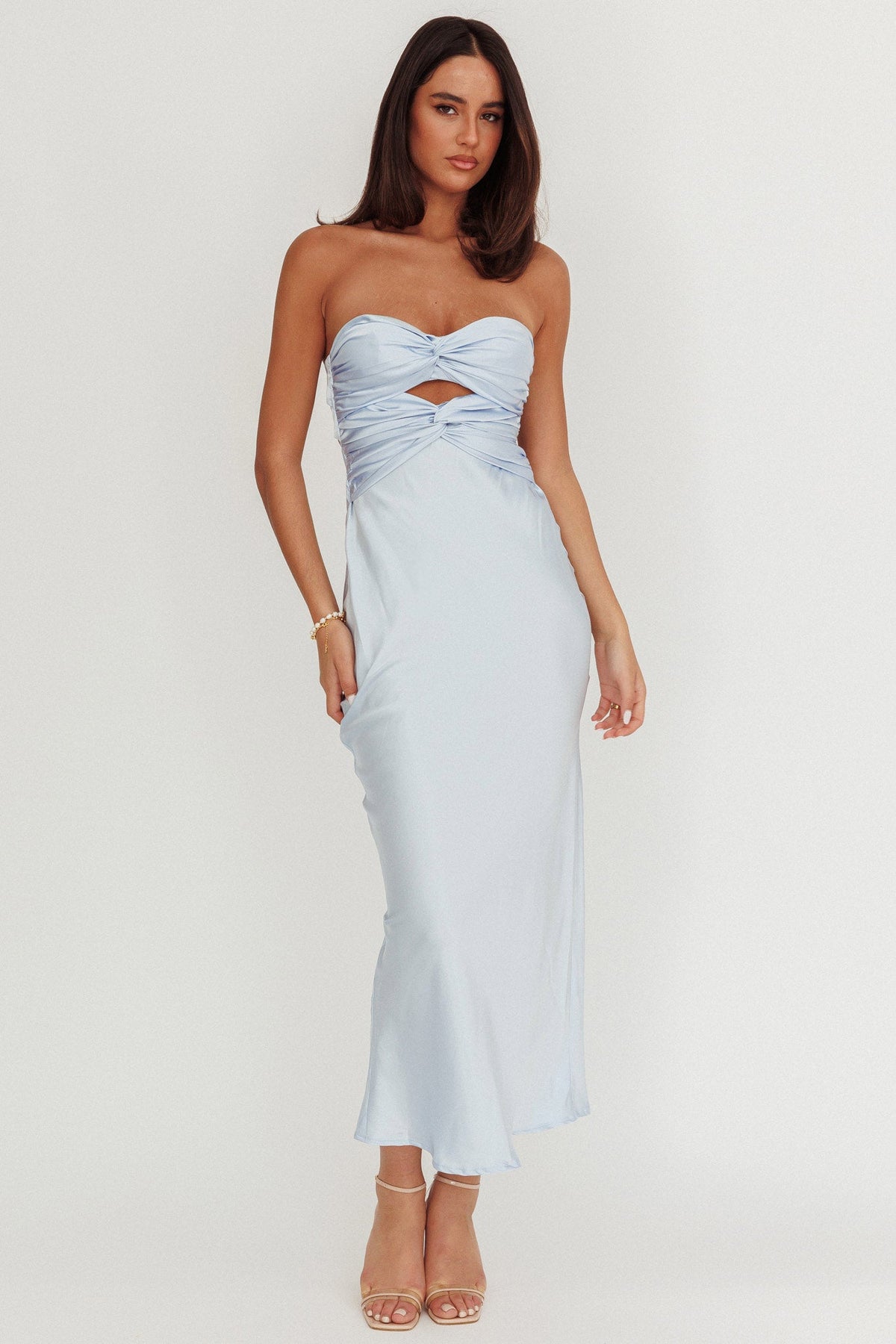 Vestido Longo Good Impression Double Twist Azul Aço
